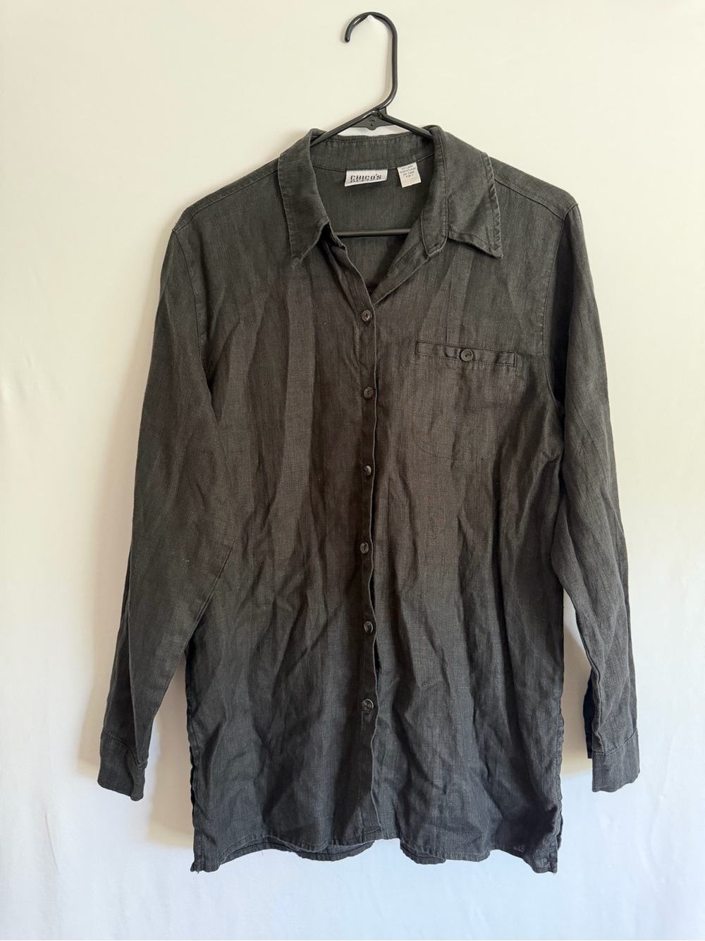 Chicos Design 100% Linen Womens Long Sleeve Shirt Button Size 1 Medium